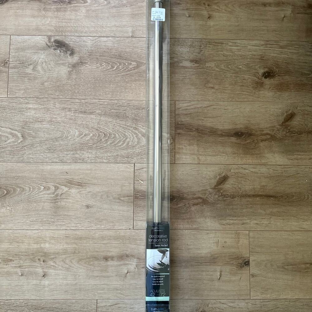 NIP Bath Bliss Satin Nickel Decorative Tension Rod Adjustable 42”-72”